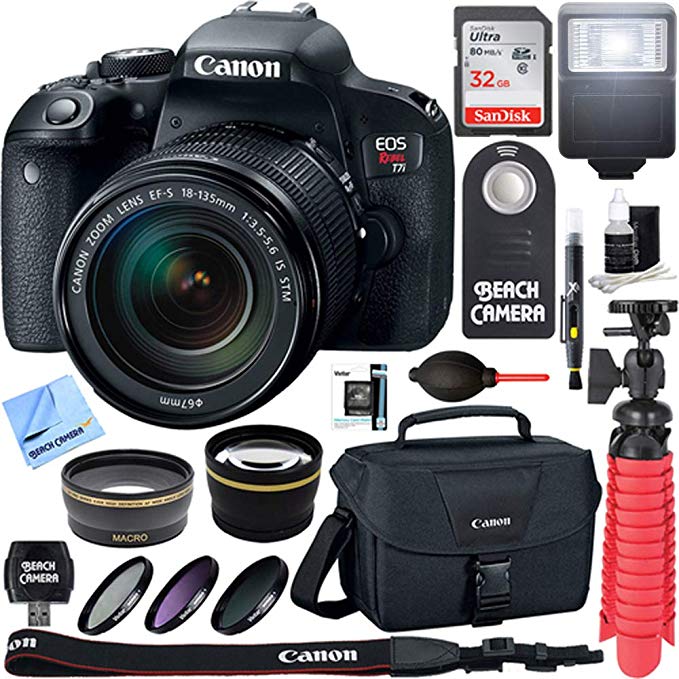 Canon EOS Rebel T7i Digital SLR Camera with EF-S 18-135mm IS STM Lens + 64GB Extreme SDXC Memory UHS-I Card + Accessory Bundle