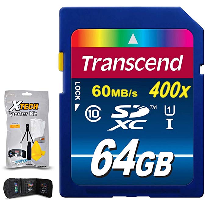 Transcend 64GB High Speed Class 10 SD Memory Card (45 MB/s, 300x) KIT w/ Memory Card Wallet for Nikon D500, D750, D5500, D5300, D5200, D5100, D7200, D7100, D7000, D810, D810A, D800, D610, D600, D3300, D3200, D3100, 1 V1, D4, D4S, D3, D3X, D3S DSLR Cameras