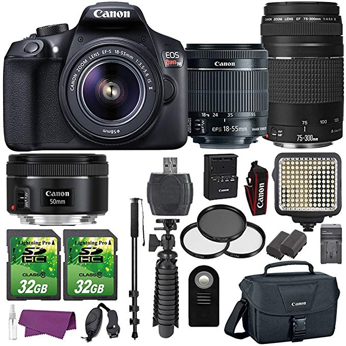 Canon EOS Rebel T6 Digital SLR Camera with EF-S 18-55mm IS II Lens + EF 75-300mm III Telephoto Lens + EF 50mm f/1.8 STM Lens and Accessory Bundle (15 Items)