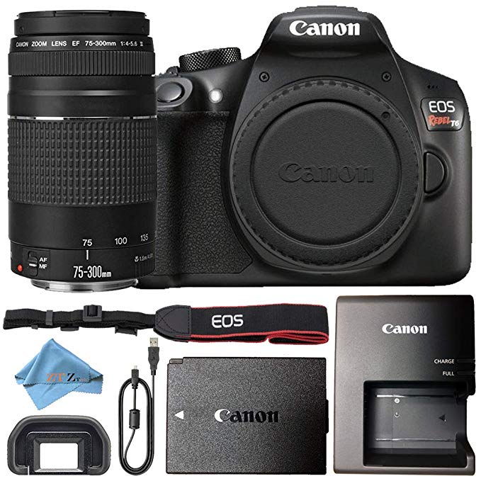 Canon EOS Rebel T6 18MP Digital SLR Camera Retail Packaging Bundle (Body & 75-300mm III)