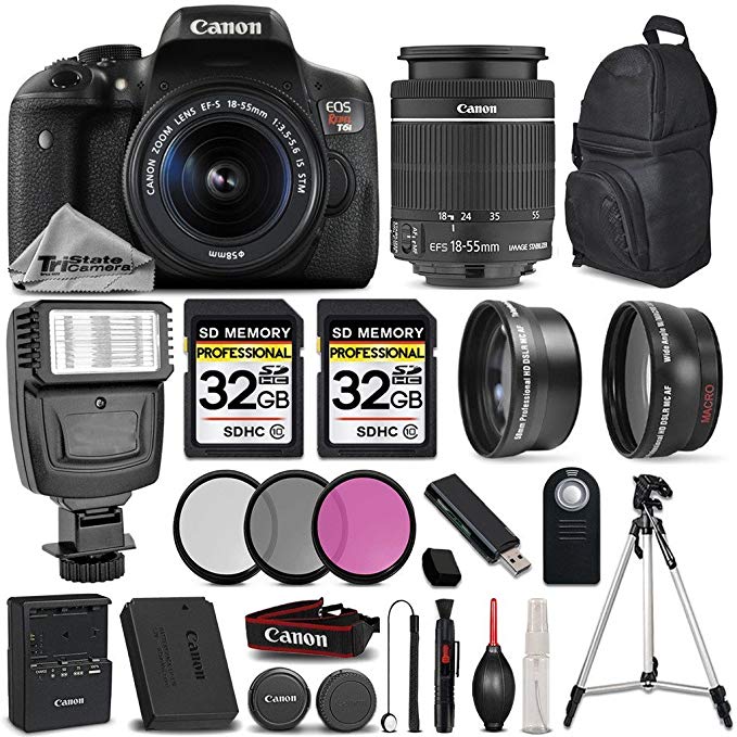 Canon EOS Rebel T6i / 750D DSLR Camera + Canon EF-S 18-55mm f/3.5-5.6 IS STM Lens + 64GB Storage + 3PC FILTER KIT - All Original Accessories Included - International Version