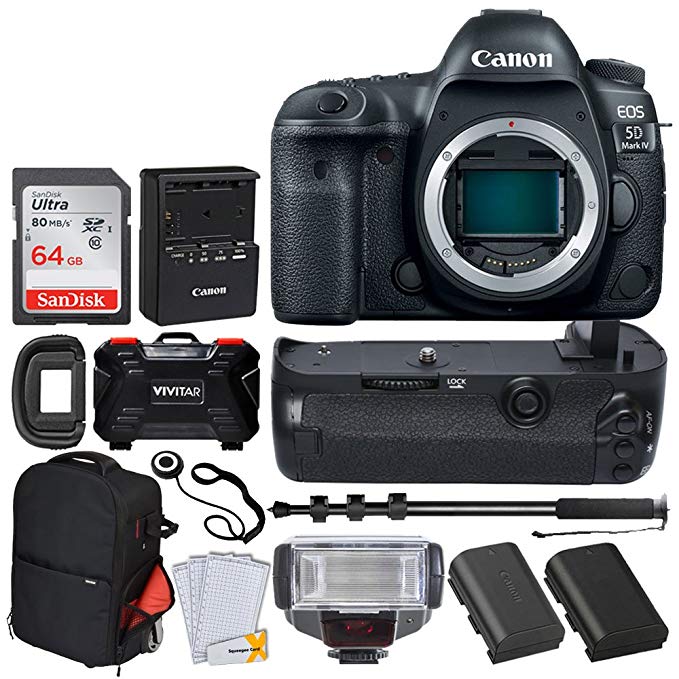 Canon EOS 5D Mark IV DSLR Camera (Body Only) + 64GB Memory Card + TTL Flash + Battery Grip + Vivitar Trolley Backpack Case + Monopod + LP-E6 Battery Replacement + Vivitar Holder - Top Accessory Bundle