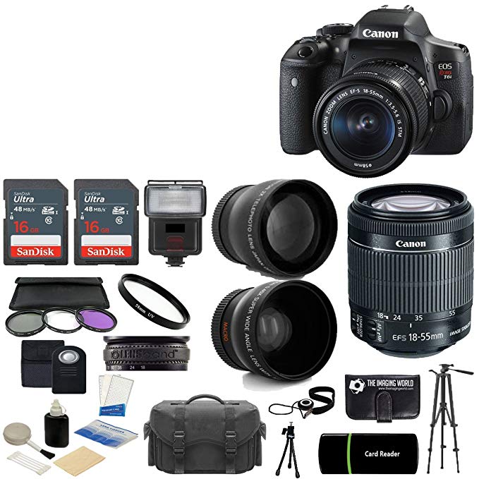 Canon EOS Rebel T6i DSLR CMOS Digital SLR Camera with EF-S 18-55mm f/3.5-5.6 IS STM Lens + 2x Sandisk High Speed 16GB Memory Cards and Accessories.