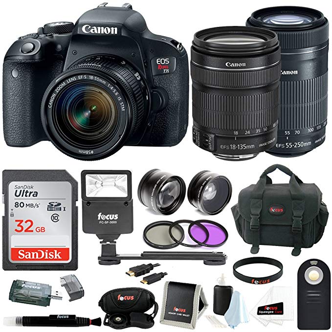 Canon T7i w/ 32GB 4 lens KIt (18-55mm, 55-250mm, 58mm Wide Angle & Telephoto)