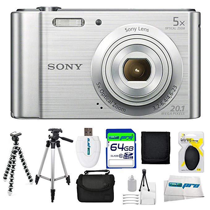 Sony Cyber-shot DSC-W800 Digital Camera (Silver) + 64GB Pixi-Advanced I3ePro Accessory Bundle - International Version