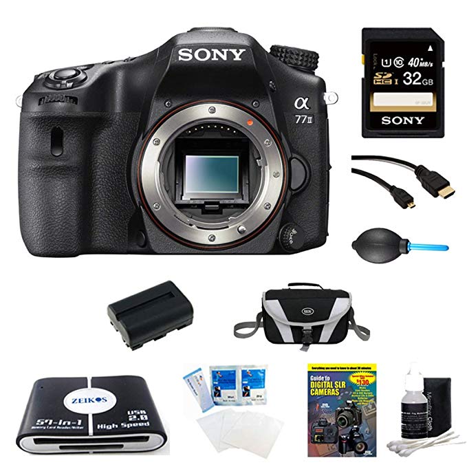 Sony A77II ILC-A77M2 A77M2 a77 II Digital SLR Camera - Body Only Bundle Includes camera, 32GB SDHC Memory Card, NP-FM500 Camera Battery, Compact Bag, 57-in-1 Memory Card Reader, Photography DVD, micro-HDMI Cable, and More