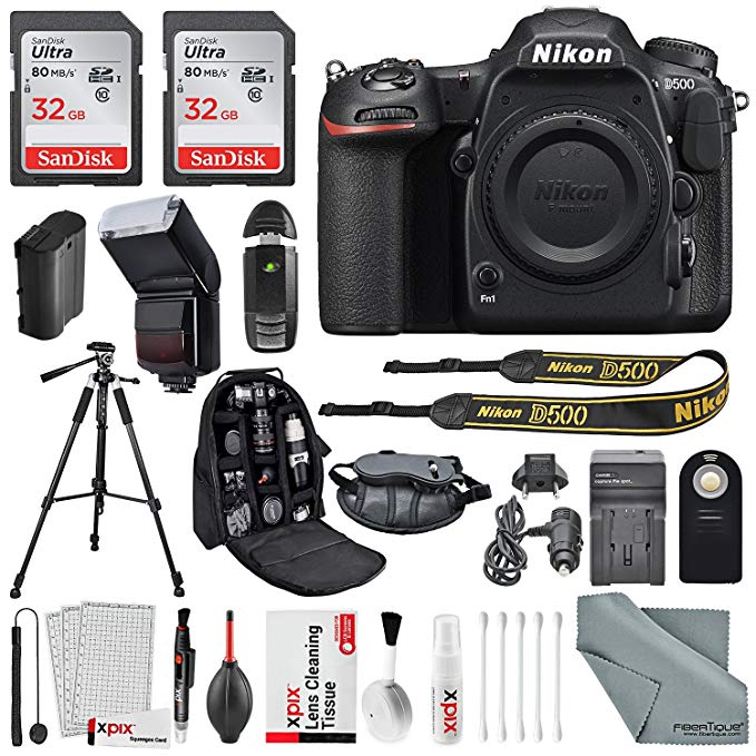 Nikon D500 DSLR Camera with Deluxe Accessory Bundle and Cleaning Accessories