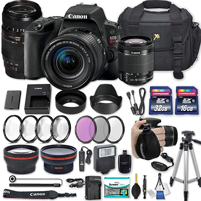 Canon EOS Rebel SL2 DSLR Camera with EF-S 18-55mm f/4-5.6 is STM Lens + 70-300mm f/4-5.6 Lens + 2 Memory Cards + 2 Auxiliary Lenses + HD Filters + 50