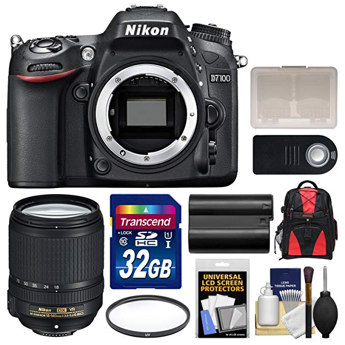 Nikon D7100 Digital SLR Camera Body with 18-140mm VR Lens + 32GB Card + Backpack + Battery + Filter + Remote Kit