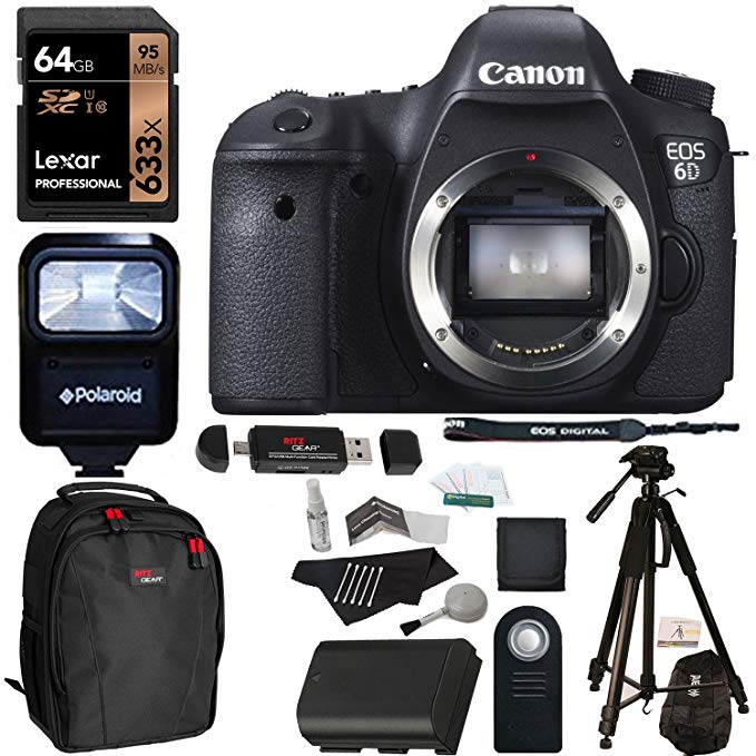 Canon EOS 6D 20.2 MP CMOS Digital SLR Camera Body + Lexar 64GB Memory Card + Ritz Gear Bag + Polaroid 72