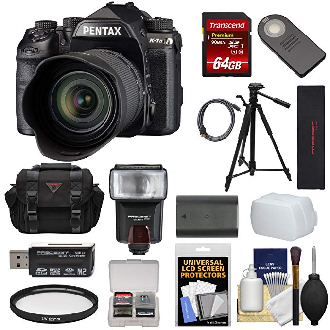 Pentax K-1 Mark II Full Frame Wi-Fi Digital SLR Camera & FA 28-105mm Lens with 64GB Card + Battery + Flash + Case + Tripod + Kit