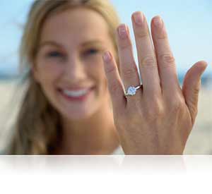 Nikon D5300 photo of a woman showing off an engagement ring showing sharp focus.