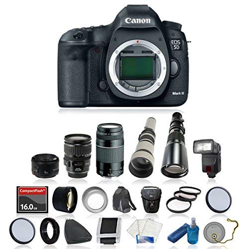 Canon EOS 5D Mark III Digital SLR Camera Bundle with Canon EF 28-135mm f/3.5-5.6 IS USM, EF 75-300mm f/4.0-5.6 III and AF Telephoto Lens and Accessory Kit (21 Items)