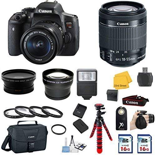 Canon EOS Rebel T6i DSLR Camera with EF-S 18-55mm IS STM Lens 33rd Street Kit includes 58mm Auxiliary .43x Wide Angle Lens + 58mm 2X Telephoto Lens + Canon Bag + Camera Flash + 2 16GB Memory Card