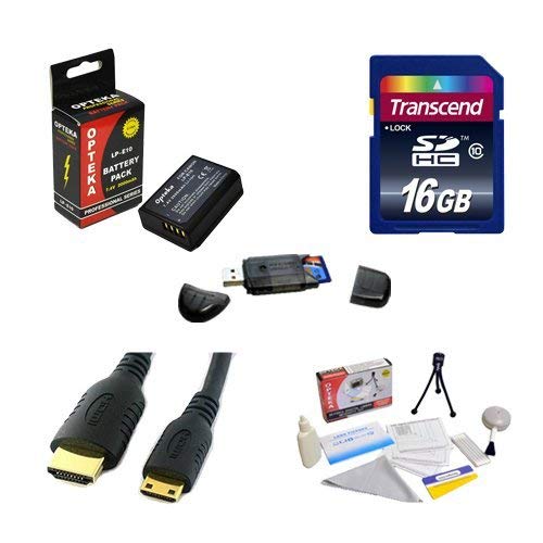 Transcend 16GB SDHC Class 10 Memory Card and Opteka LP-E10 LPE10 2000mAh Battery Package for Canon EOS Rebel T3 T5 1100D 1200D Kiss X50 DSLR Digital Camera