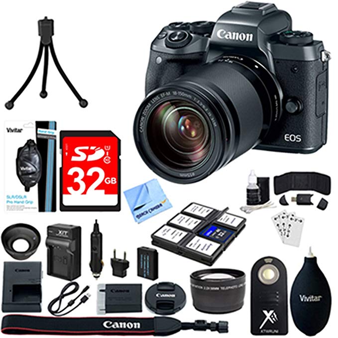 Canon EOS M5 Mirrorless Digital Camera Black + EF-M 18-150mm IS STM Lens Kit + 32GB SDXC Memory Card + 8 Pcs Accessory Bundle