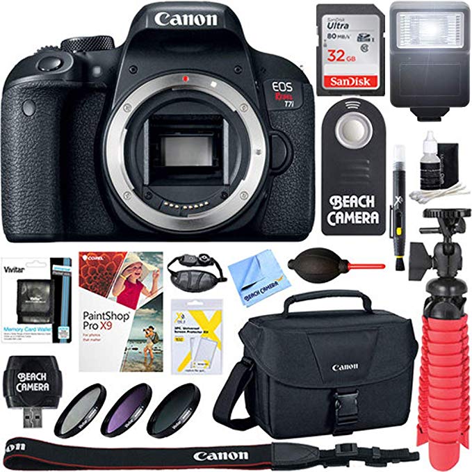 Canon EOS Rebel T7i Digital SLR Camera (Body) + Sandisk Ultra SDHC 32GB UHS Class 10 Memory Card, Up to 80MB/s Read Speed + Accessory Bundle