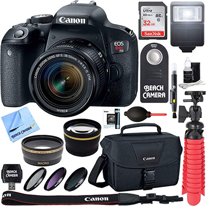 Canon EOS Rebel T7i Digital SLR Camera with EF-S 18-55mm IS STM Lens + Sandisk Ultra SDHC 32GB UHS Class 10 Memory Card + Accessory Bundle