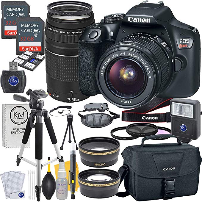 Canon EOS Rebel T6 DSLR Camera w/ EF-S 18-55mm Lens + EF 75-300mm Lens + 2 X 32 GB Memory + Premium Accessory Bundle