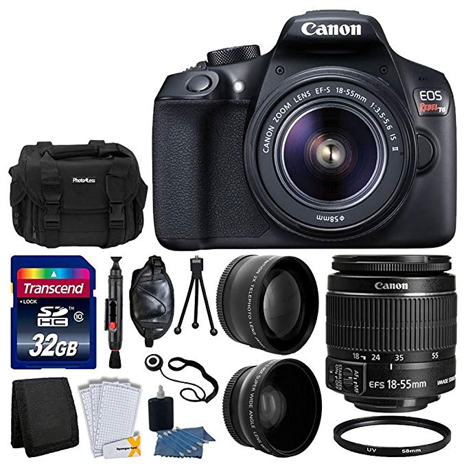 Canon EOS Rebel T6 Digital SLR Camera Body & 18-55mm EF-S f/3.5-5.6 is II Lens + Wide Angle Lens + Telephoto 2X Lens + Gadget Bag + 58mm UV Filter + 32GB SDHC Memory Card + Complete Accessory Bundle