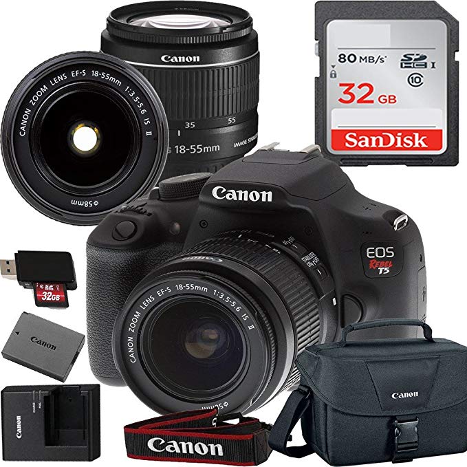 Canon EOS Rebel T5 Digital SLR Camera with EF-S 18-55mm IS II Kit Accessory Bundle + 32GB SD Card + Canon Case