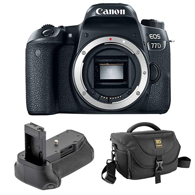 Canon EOS 77D DSLR Camera (Body Only) Vello BG-C15 Battery Grip Journey 34 DSLR Shoulder Bag (Black)