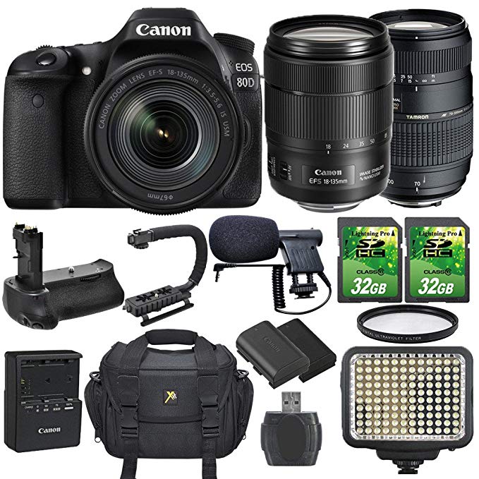 Canon EOS 80D 24.2MP DSLR Camera and EF-S 18-135mm f/3.5-5.6 IS USM Lens Bundle with Accessories (14 Items)