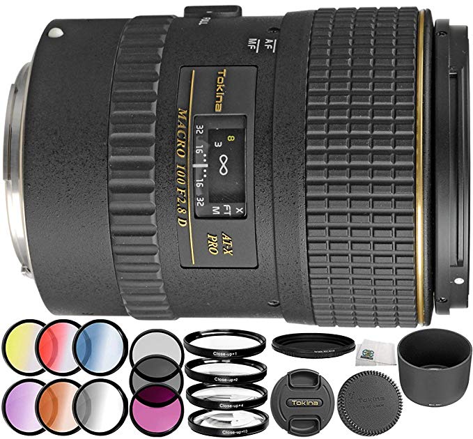 Tokina 100mm f/2.8 at-X M100 AF Pro D Macro Autofocus Lens for Canon EOS 18PC Kit Which Includes Manufacturer Accessories + 3 Piece Filter Kit (UV-CPL-FLD) + 6 Piece Graduated Color Filter Kit + More