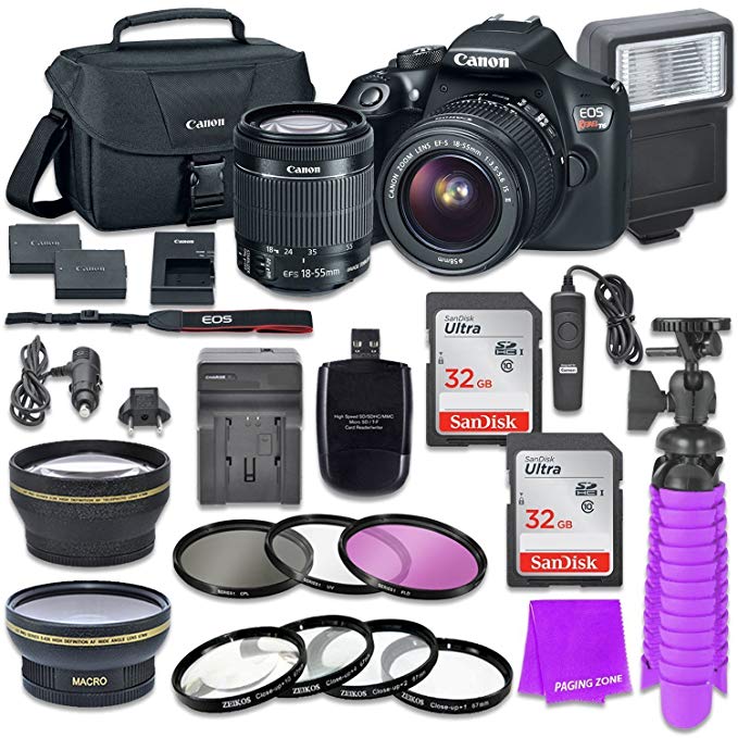 Canon EOS Rebel T6 DSLR Camera Bundle with Canon EF-S 18-55mm f/3.5-5.6 IS II Lens + 2pc Sandisk 32gb Memory + Canon Camera Bag + Spare Canon Original Battery + Value Accessory Kit