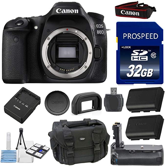 Canon EOS 80D Digital SLR Camera Body Kit 33rd Street Bundle with Extra Battery + Deluxe Power Grip + Deluxe Camera Case + 32GB Memory Card + 10pc Accessory Bundle