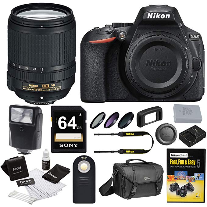 Nikon D5600 DSLR Camera 18-140mm Lens Nikon Case 64GB Bundle