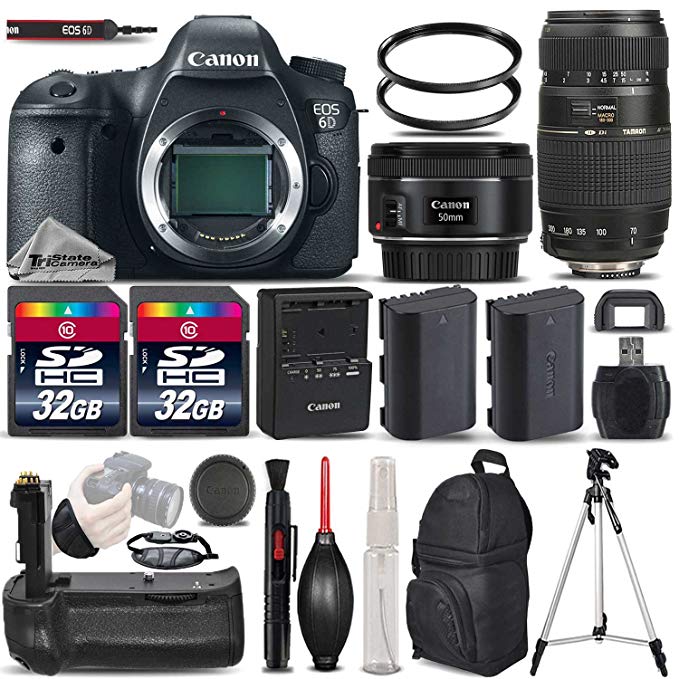 Canon EOS 6D DSLR Camera + Canon EF 50mm 1.8 II Lens + Tamron 70-300mm Lens + 2 Of 32GB Memory Card + Backup Battery + Battery Grip. All Original Accessories Included - International Version