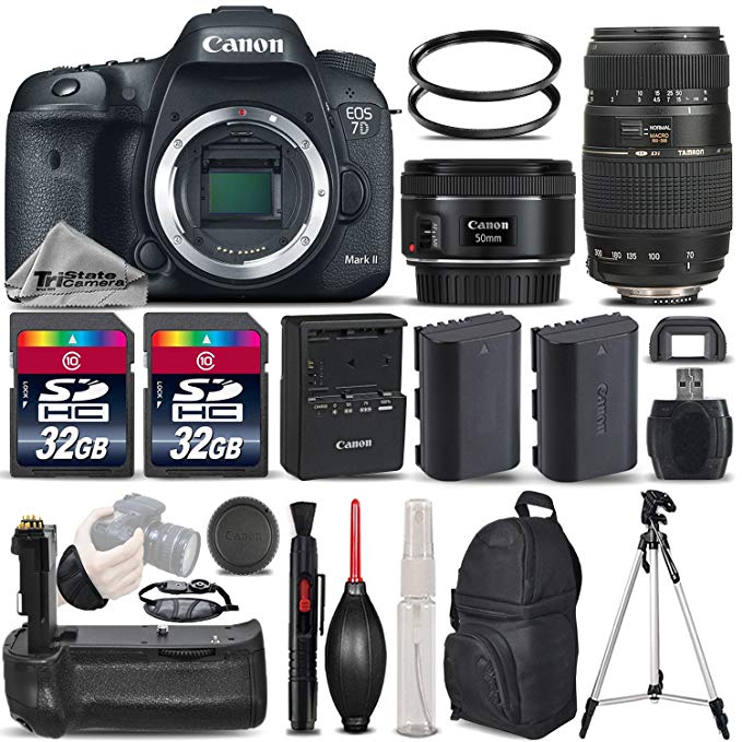 Canon EOS 7D Mark II Digital SLR Camera Body Full HD 1080p + Canon 50mm 1.8 II Lens + Tamron 70-300mm + Battery Grip + Backup Battery. All Original Accessories Included - International Version