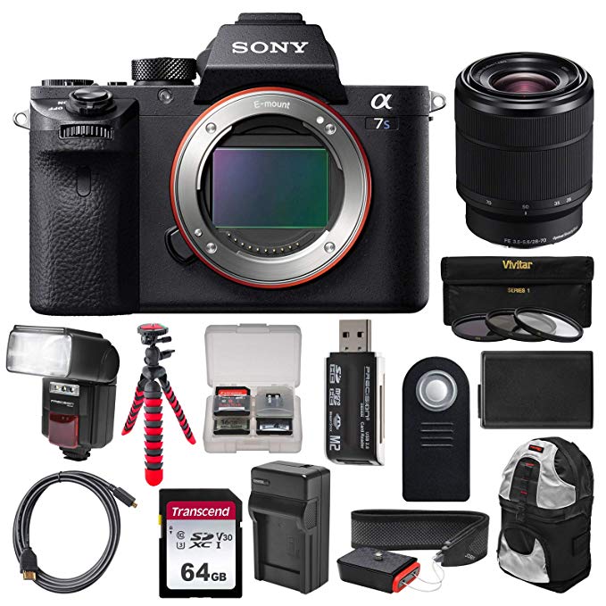 Sony Alpha A7S II 4K Wi-Fi Digital Camera Body with FE 28-70mm Lens + 64GB Card + Backpack + Flash + Battery & Charger + Tripod + Kit