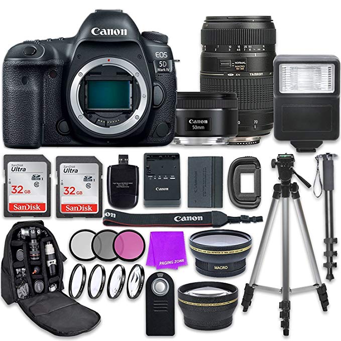 Canon EOS 5D Mark IV Digital SLR Camera with Canon EF 50mm f/1.8 STM Lens + Tamron 70-300mm f/4-5.6 AF Lens + Accessory Bundle