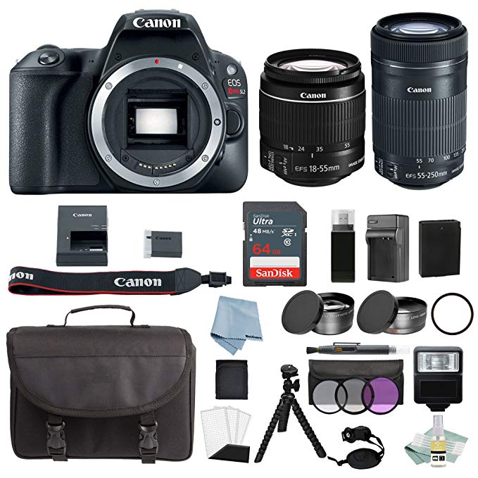Canon EOS Rebel SL2 Bundle With Canon EF-S 18-55mm IS STM & EF-S 55-250mm IS STM Lens + Canon SL2 Camera Deluxe Accessory Kit - Canon SL2 Bundle Includes EVERYTHING You Need To Get Started
