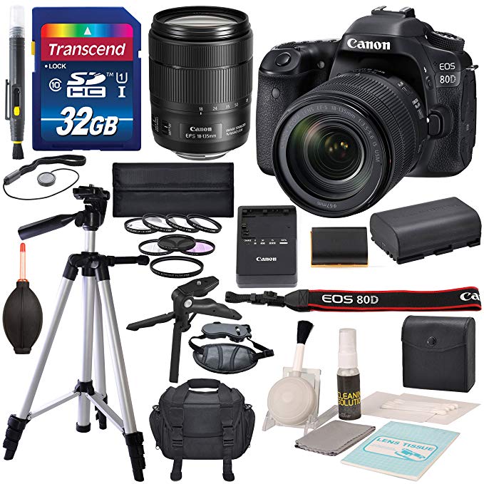 Canon EOS 80D DSLR Camera with EF-S 18-135mm f/3.5-5.6 IS USM Lens and deluxe accessory bundle